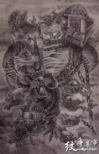 满背九龙拉棺纹身满背九龙拉棺纹身手稿图案