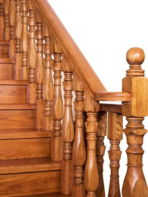 实木楼梯扶手立柱烤漆定制简约红橡木踏步板护栏别墅栏杆复式楼梯