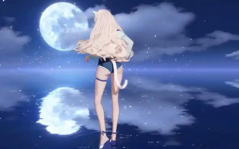 二次元高冷御姐性感舞姿用猫尾巴写中秋快乐