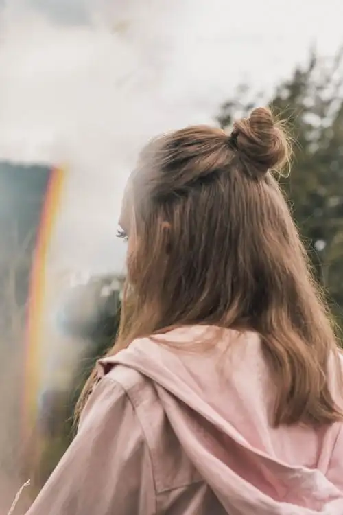 用橡皮筋扎成髻就是半丸子头.