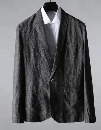 春夏冰爽透感亚麻单西 严谨锻条包边男修身潮休闲西装外套男 灰色 3xl