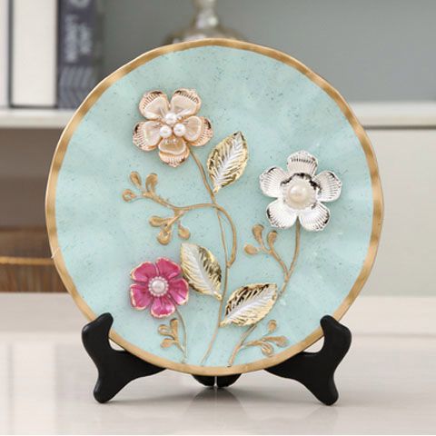 创意陶瓷摆件摆盘装饰坐盘酒柜电视柜圆形挂盘子工艺品乔迁礼品