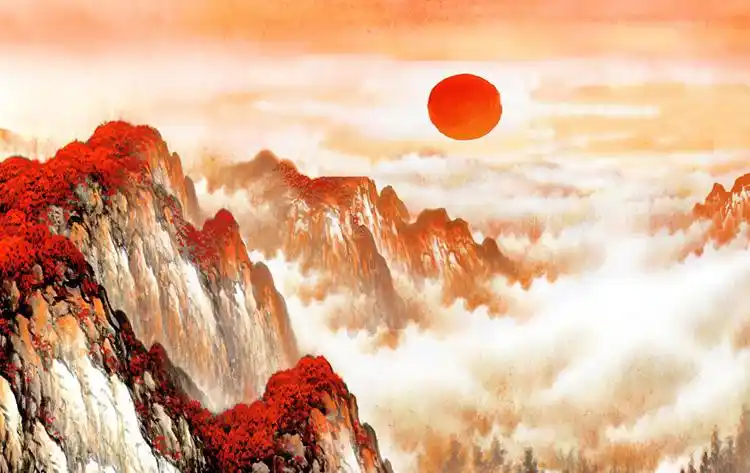 可买1幅鸿运当头山水画招财风水画客厅装饰画办公室字画旭日东升