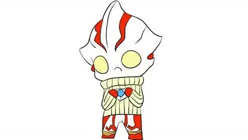 穿着毛衣的q版梦比优斯奥特曼儿童卡通简笔画