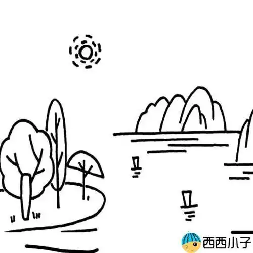 桂林山水风景画简笔画