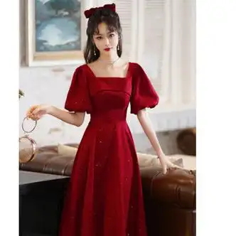 yinfan小个子法式敬酒服新娘在逃公主结婚订婚礼服女平时可穿酒红色xs