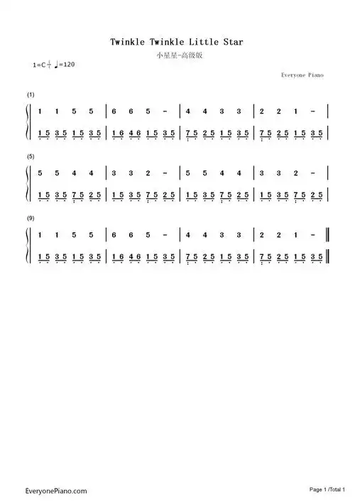 小星星高级版eop教学曲双手简谱预览1