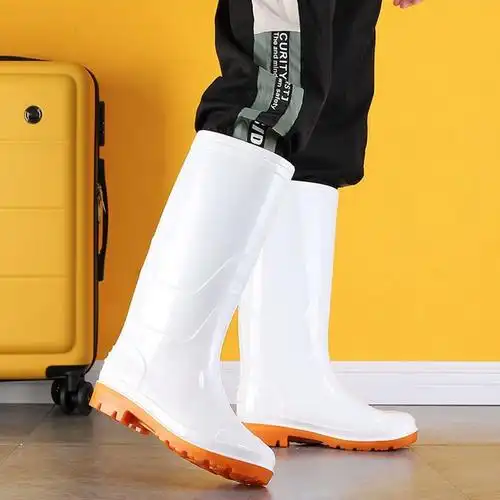 高筒雨鞋男防滑耐磨耐油耐酸碱厨师卫生靴劳保雨靴中筒工作食品鞋