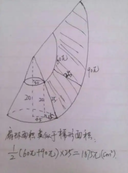 有一个圆台:大圆30厘米,小圆4.5厘米高20厘米.求侧面展开图.