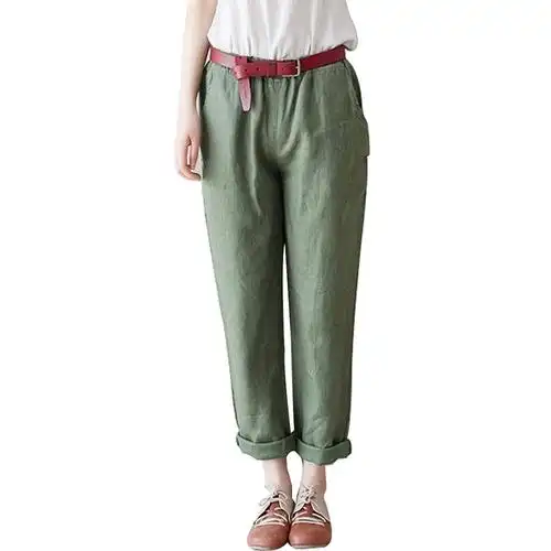 milachic 乐米拉 亚麻长裤女 韩版大码宽松显瘦森系 亚麻棉麻女裤休闲