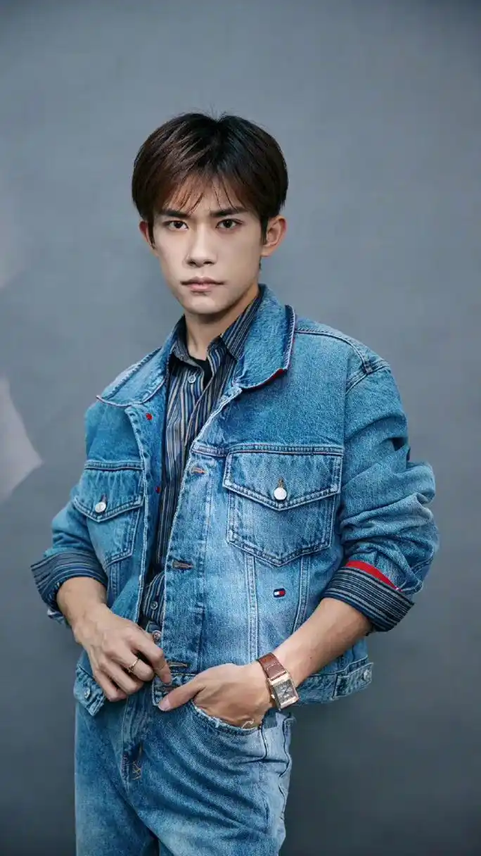 易烊千玺最新工作照曝光,一身牛仔套装搭配条纹衬衫,清爽帅气,十分