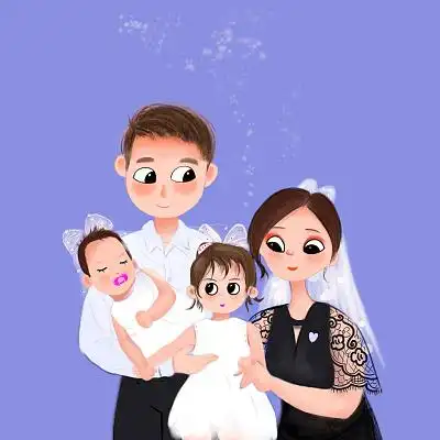 一家四口温馨微笑手指创意图卡通人物家庭和睦合家欢乐元素套图家风