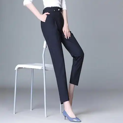 裤_休闲裤女xwi2020春装新款百搭修身显瘦通勤休闲直筒裤女裤子优惠券