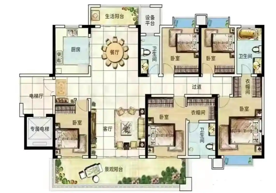 这个户型绝对颠覆我们对五室户型的认知,不管横看竖看都找不出任何