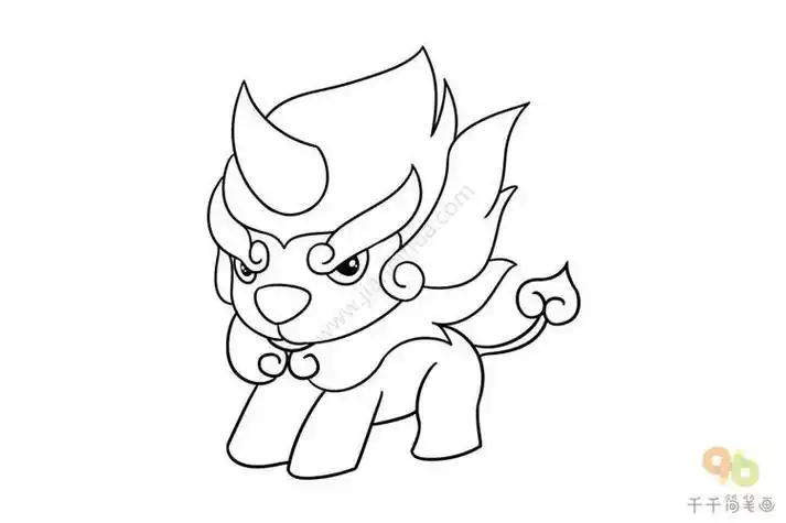 年兽简笔画颜色鲜艳的