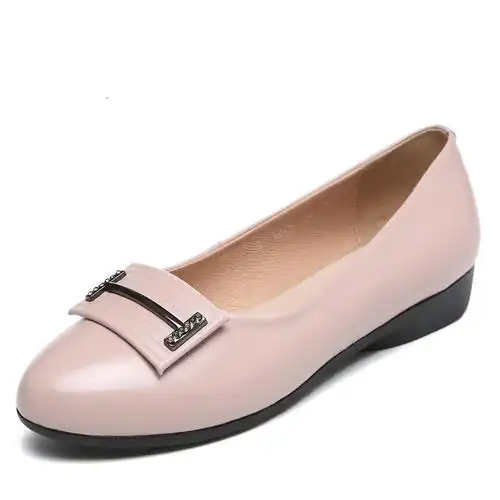 旺奈wangnai妈妈皮鞋平跟单鞋女真皮中年瓢鞋新款大码女鞋平底圆头