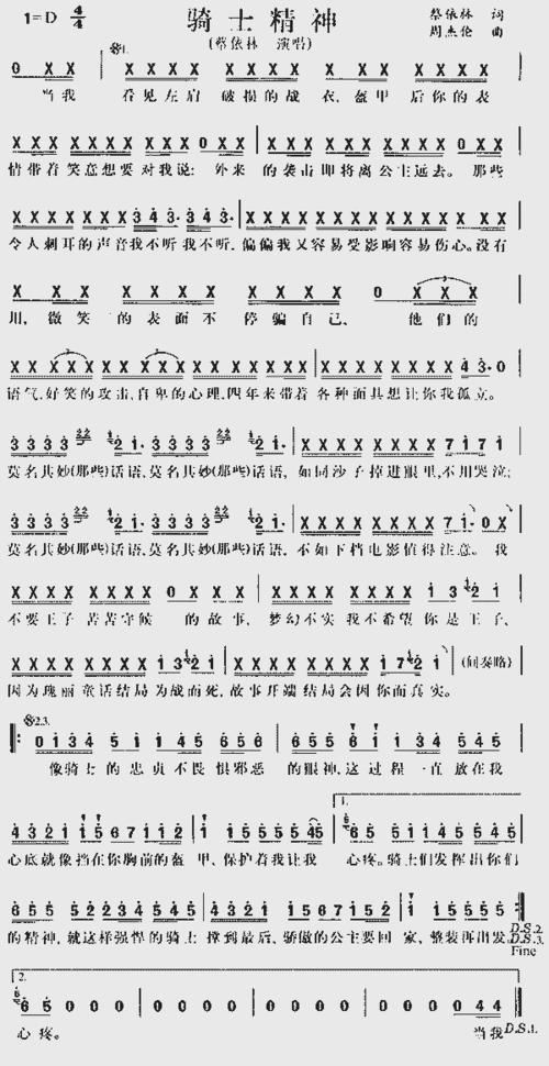 骑士精神_歌谱简谱_哆来咪123曲谱网