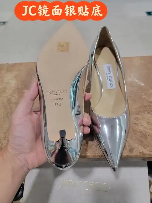 jimmychoo周仰杰镜面银珠光闪亮高跟鞋贴底