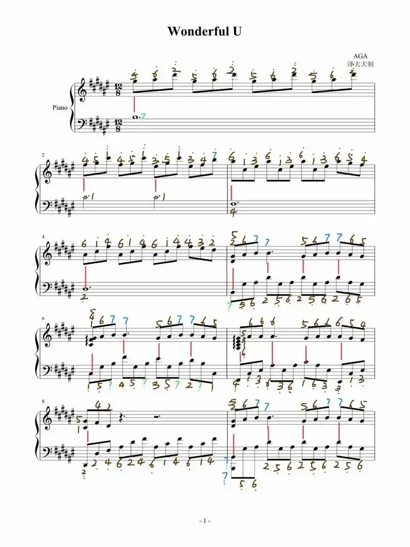 《wonderful u》钢琴谱简谱超详细标注|||1.蓝色 - 抖音