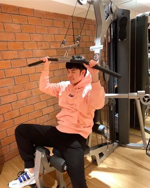 陈赫绿洲晒九宫格健身帅照穿粉卫衣挤眉弄眼表情逗趣