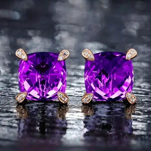 萨维娅saweiya天然5克拉紫水晶耳环耳钉9k18k玫瑰彩宝耳饰