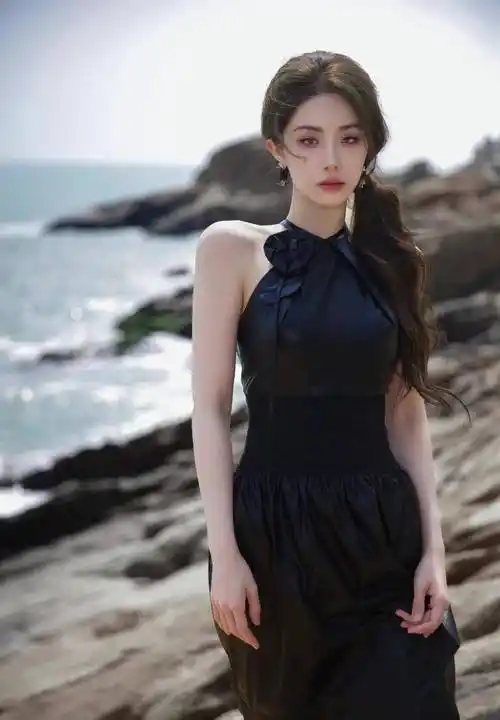 喻言身穿黑玫瑰色皮裙走在沙滩上,妩媚妩媚_黑色_时尚_网络