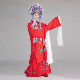 新款演出水袖凤冠戏剧衣服戏服国风红色单独女披水袖专业红绣裙送a