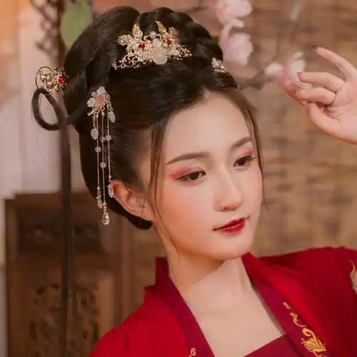 汉服头饰流苏步摇发古代凤冠古风新娘大气束发发饰