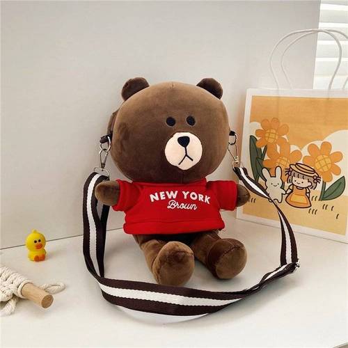可爱毛绒包2020日系韩版新款毛毛包ins超火布朗熊公仔单肩斜挎包