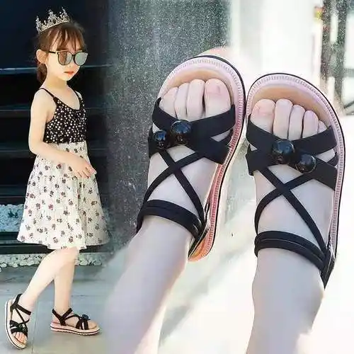 中大童凉鞋女童夏季新款时尚软底沙滩凉复古风百搭套脚小女孩凉鞋