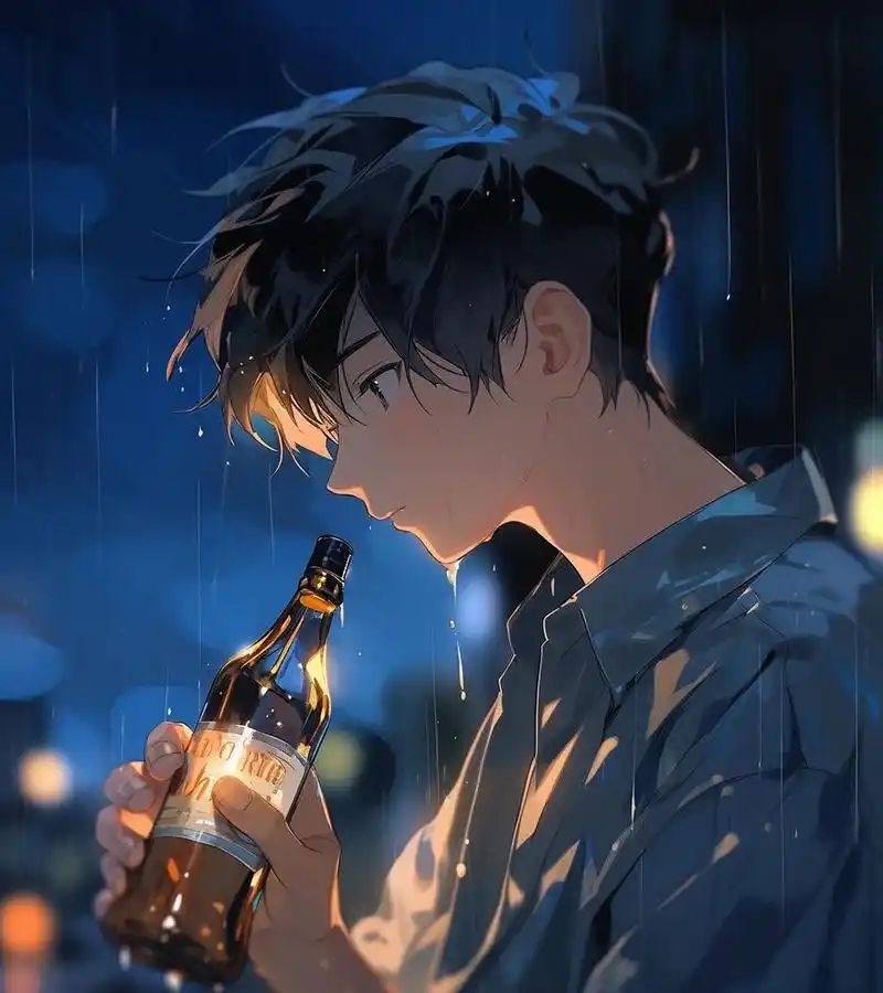 简约男生头像 i 喝着喝着就哭了 愈系男头,蓝色系,治愈系, 关键词:at