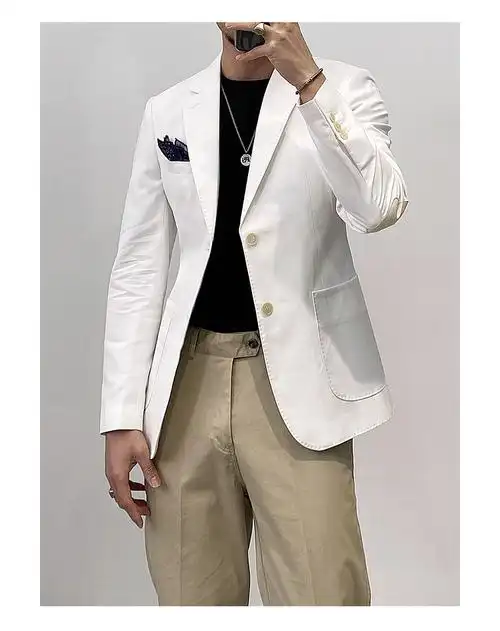 韵泽轻奢品牌皮西装男潮流痞帅商务休闲士西服单外套修身料拼接个性