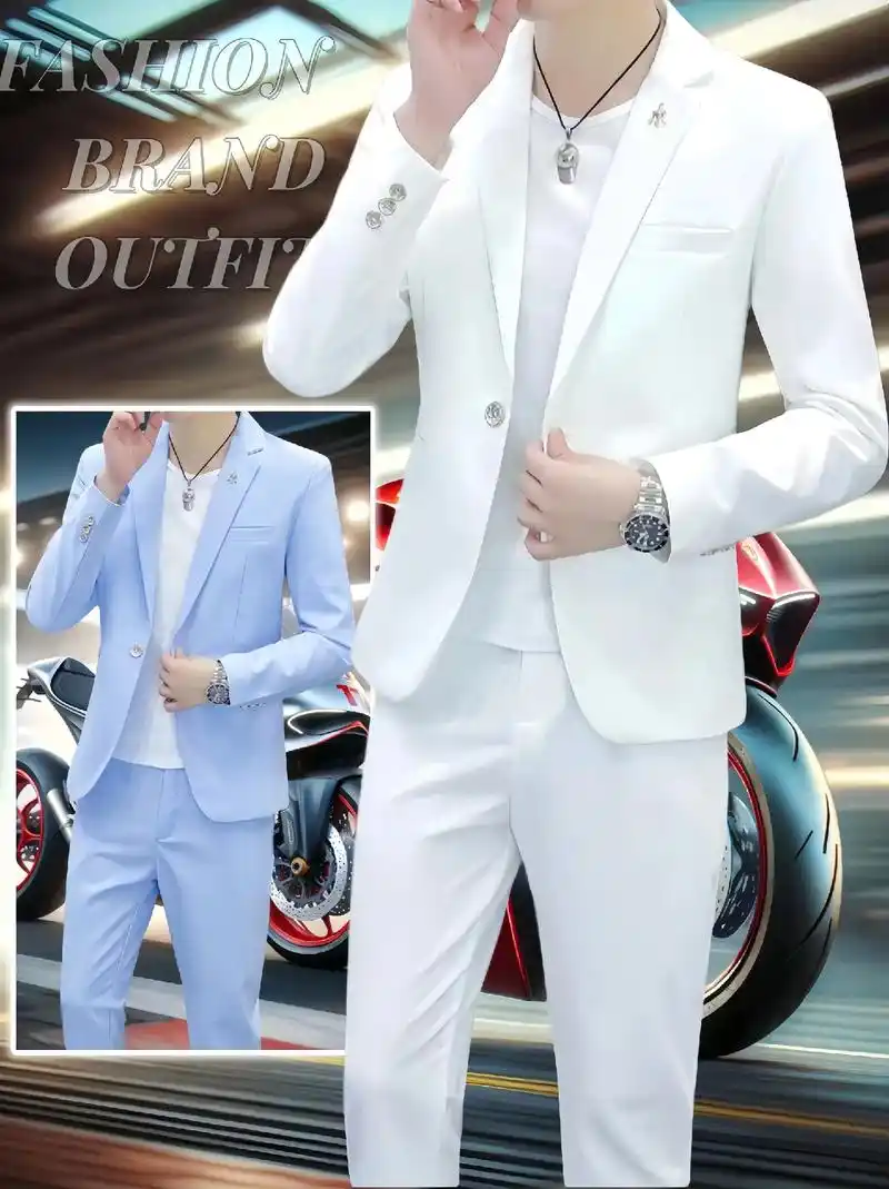 这款男士白色西服套装,韩版修身一套,薄款潮流帅气,外套的设计 - 抖音