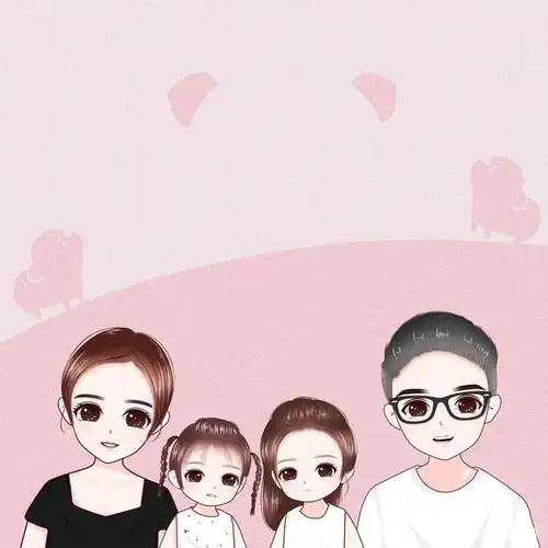 简单的幸福,一家三口,四口微信头像,动漫风格