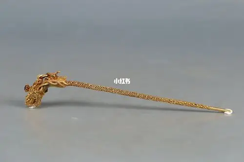 清,金器,金花丝龙头发簪,纯金花丝工艺