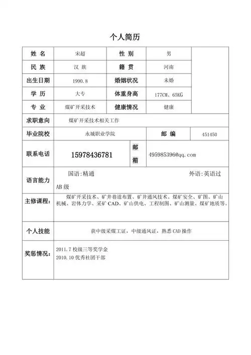 煤矿专业简历2