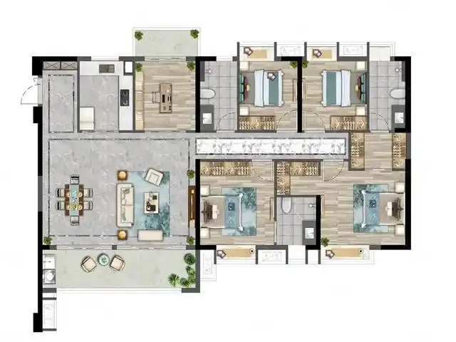 173平米的户型让人心生喜悦,南向双主卧的设计非常人性化