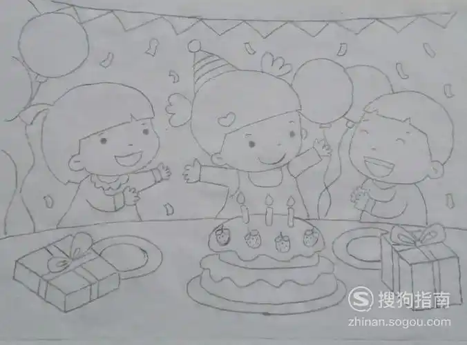 妈妈的生日派对简笔画