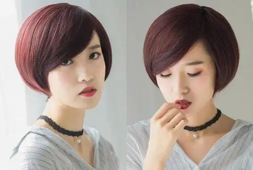 齐刘海波波头短发经过离子烫以后明显变得更加柔顺,完美服帖与脸蛋上