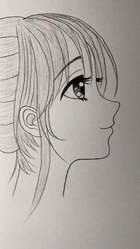 简笔画画眼神明亮的动漫女孩侧脸好迷人啊-全民小