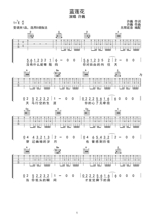 许巍蓝莲花吉他谱d调指法