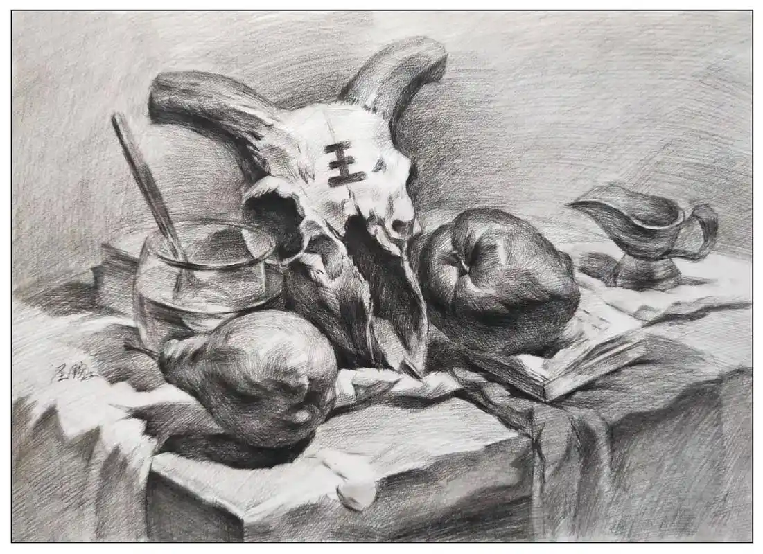 闺女寒假画室习作静物组合素描