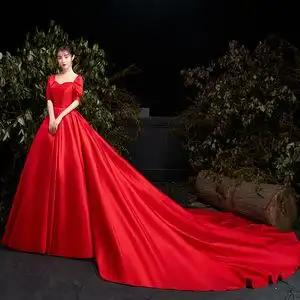 婚纱红色新娘复古法式