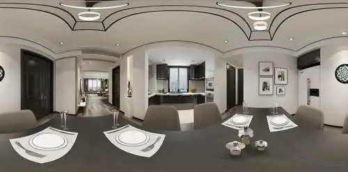 现代餐厅厨房空间3d 全景高清效果图