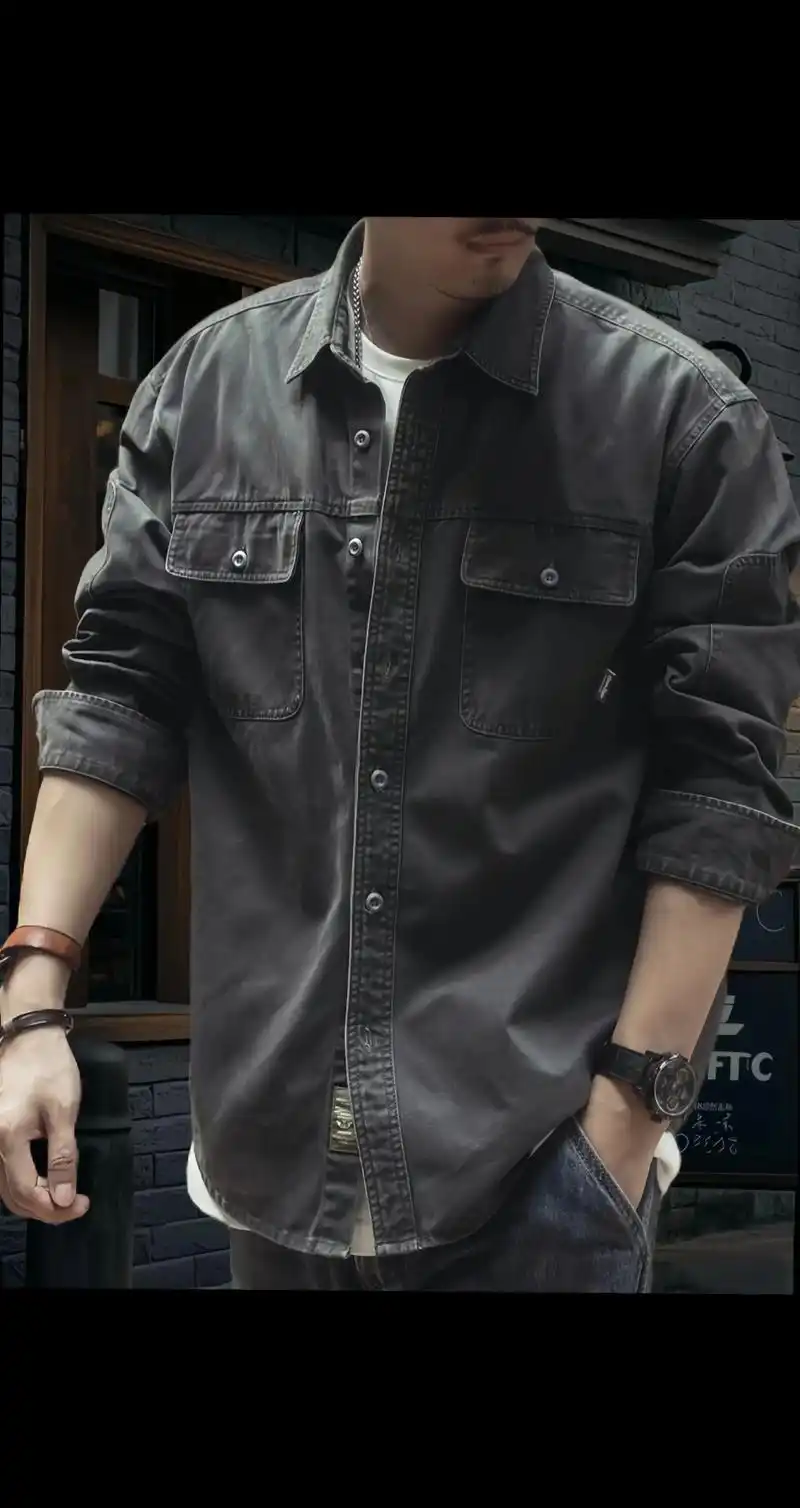 猎装衬衫上身,硬汉氛围感拉满十足.男士们:挖到一件超棒的美式