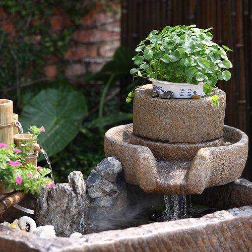 中式庭院假山流水景观喷泉招财鱼池花园造景摆件