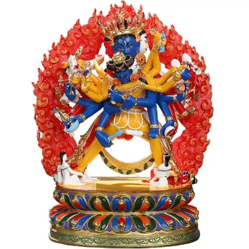 时轮金刚佛像纯铜鎏金彩绘藏传密宗供佛居家摆件