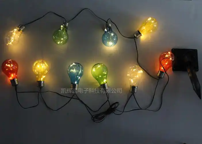 跨境专供 太阳能灯泡灯串10led彩色灯泡串灯花园庭院光控装饰灯串