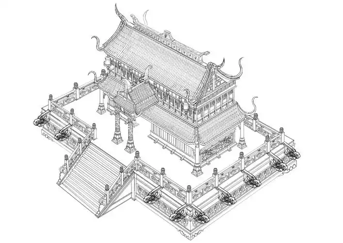 中国古建筑线稿,中国古建筑线描-图片大观-奇异网
