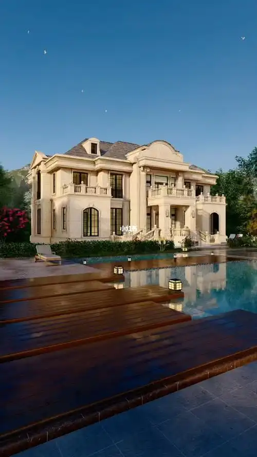 宅基地开间大的推荐这款五开间豪华法式别墅对称外观两边都带宽大阳台